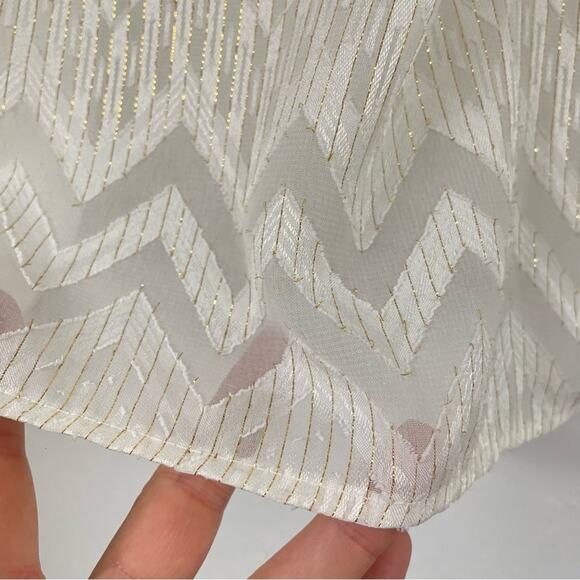 Maette Cream & Gold Striped Metallic Long Sleeve Blouse Womens 2X Boho Shirt Top - Picture 5 of 7